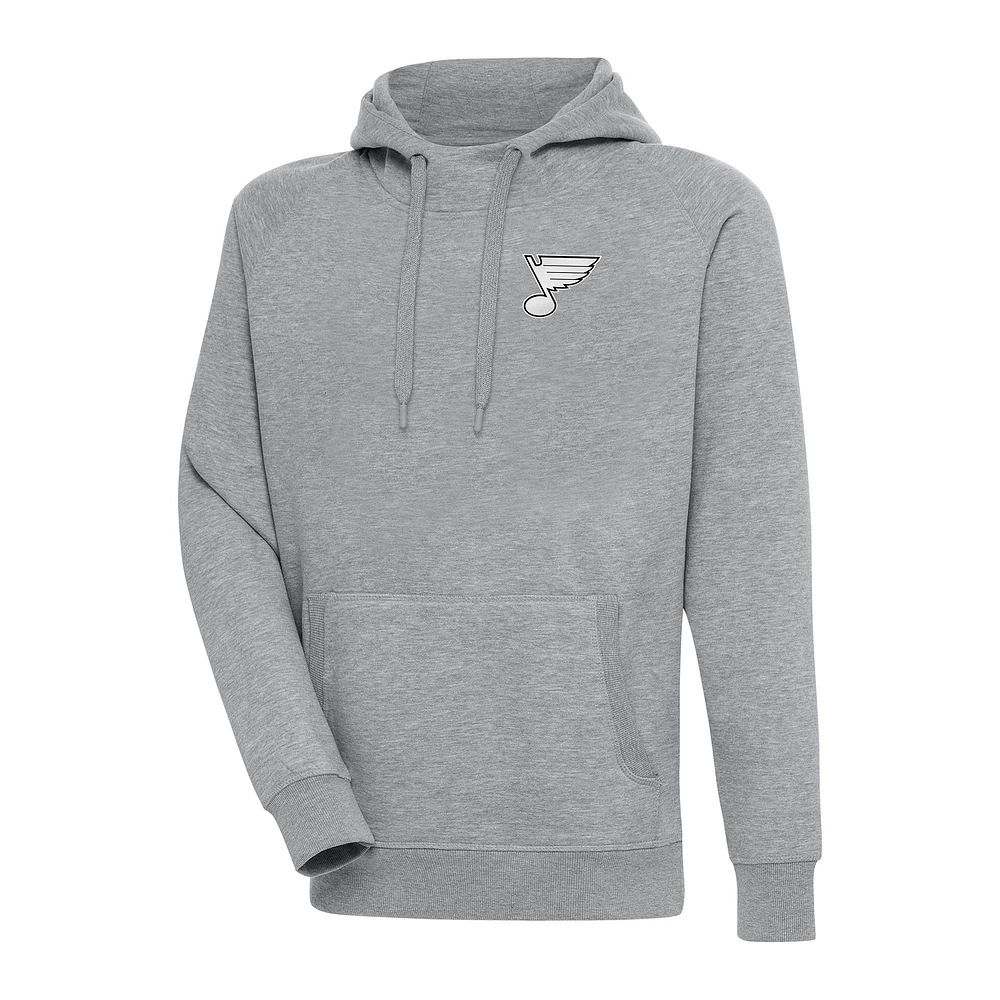 Men's Antigua Heather Gray St. Louis Blues Metallic Logo Victory Pullover Hoodie