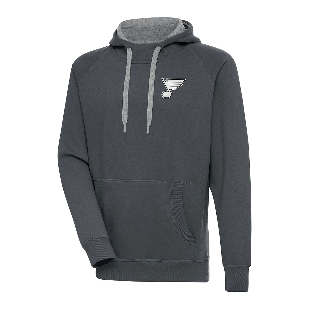 Men's Antigua Charcoal St. Louis Blues Metallic Logo Victory Pullover Hoodie