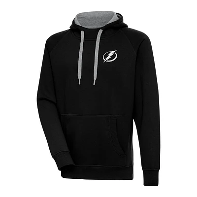 Men's Antigua  Black Tampa Bay Lightning Metallic Logo Victory Pullover Hoodie