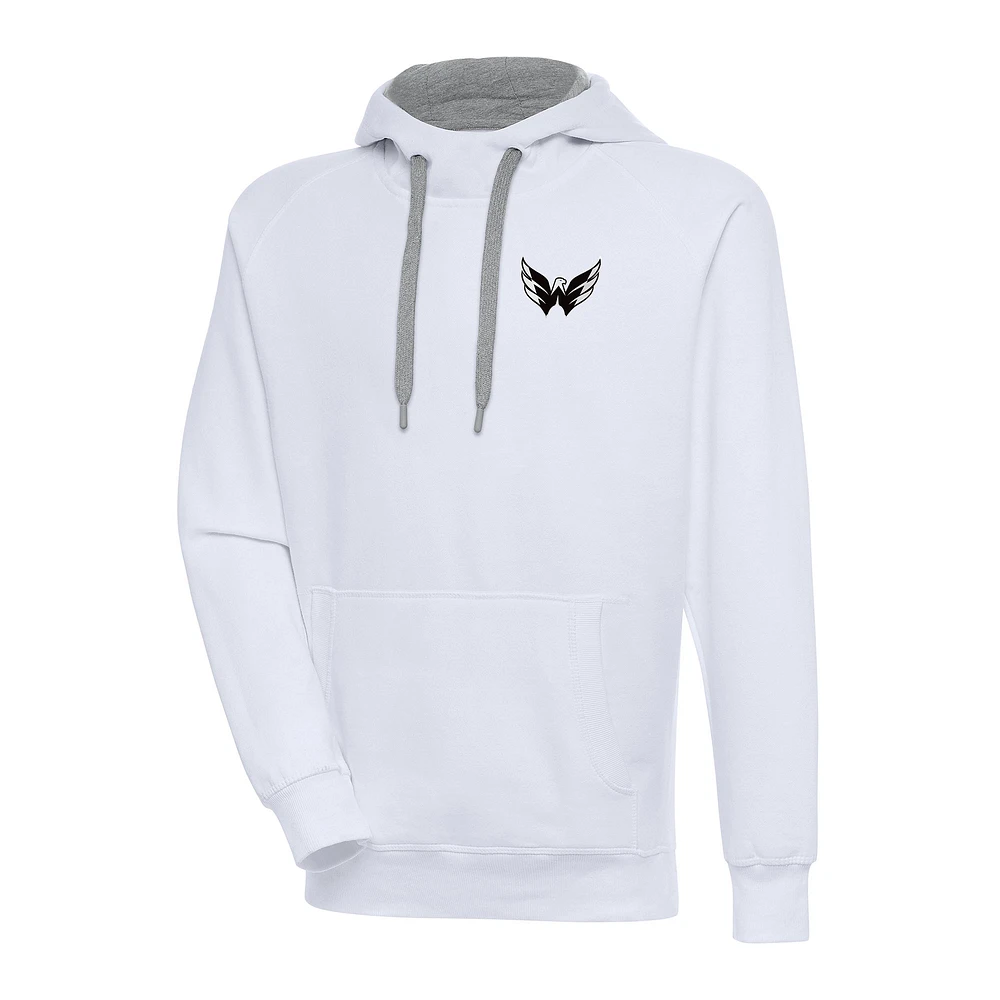 Men's Antigua White Washington Capitals Metallic Logo Victory Pullover Hoodie