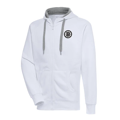 Men's Antigua White Boston Bruins Metallic Logo Victory Full-Zip Hoodie