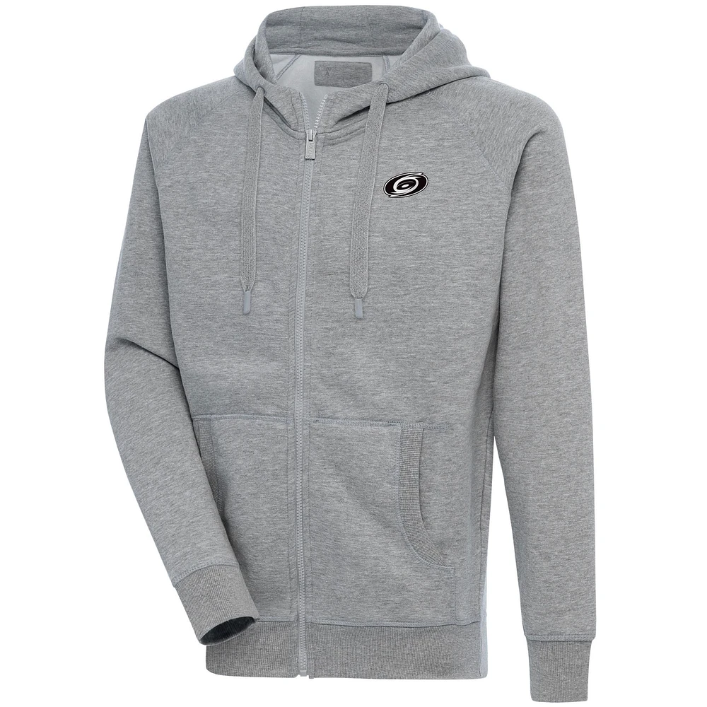 Men's Antigua Heather Gray Carolina Hurricanes Metallic Logo Victory Full-Zip Hoodie