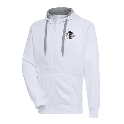 Men's Antigua  White Chicago Blackhawks Metallic Logo Victory Full-Zip Hoodie