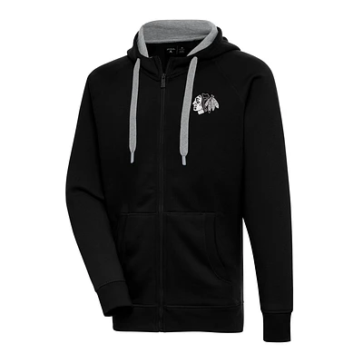 Men's Antigua  Black Chicago Blackhawks Metallic Logo Victory Full-Zip Hoodie