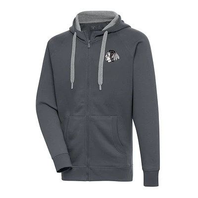 Men's Antigua  Charcoal Chicago Blackhawks Metallic Logo Victory Full-Zip Hoodie