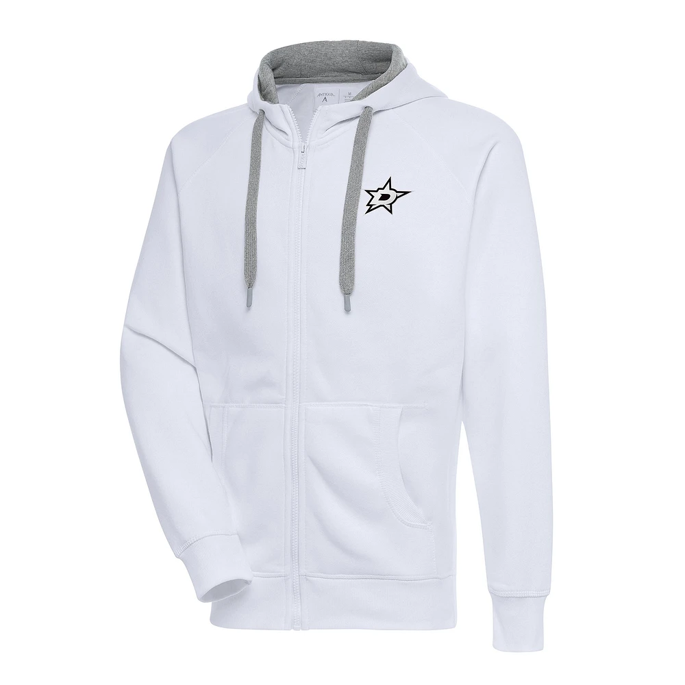 Men's Antigua White Dallas Stars Metallic Logo Victory Full-Zip Hoodie