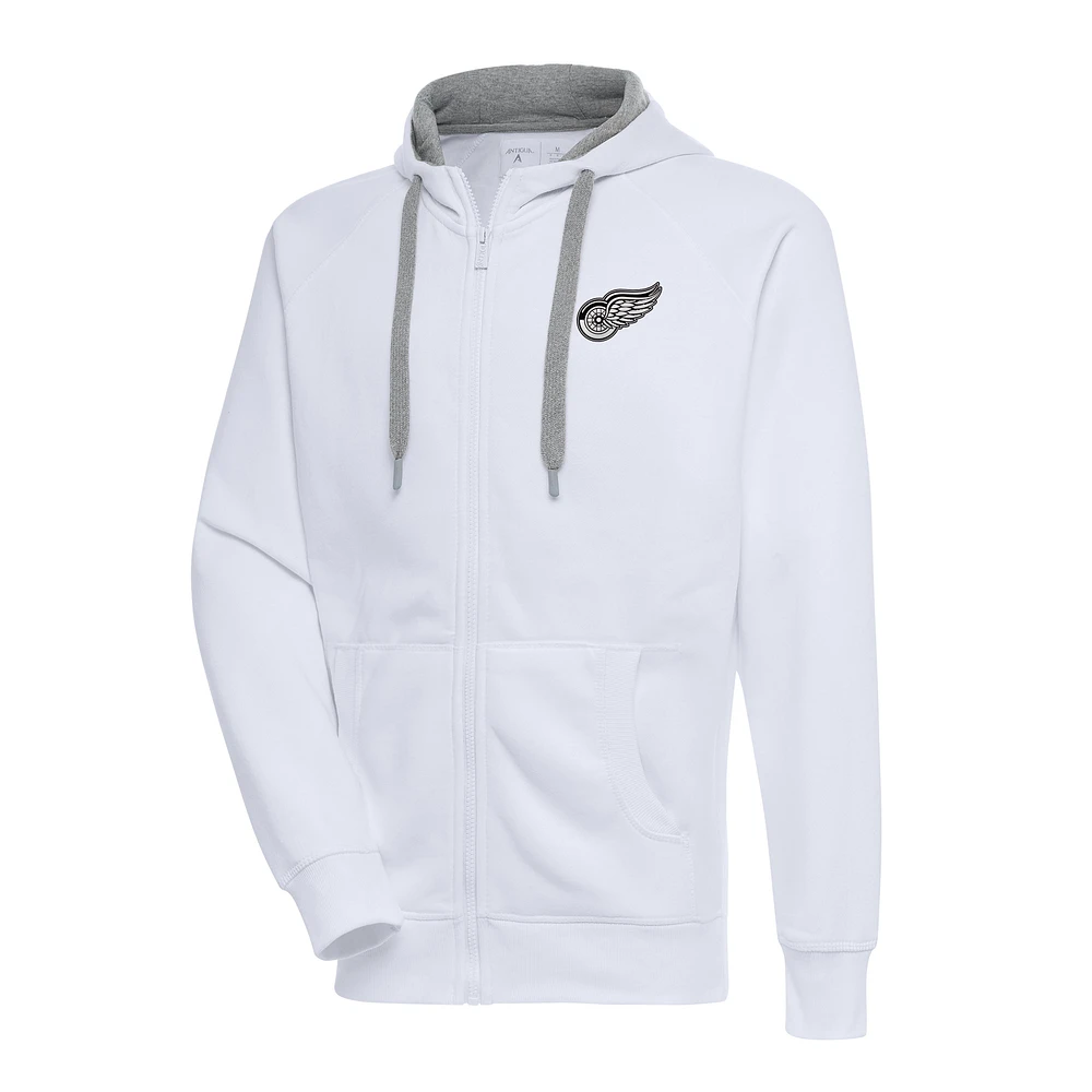 Men's Antigua White Detroit Red Wings Metallic Logo Victory Full-Zip Hoodie