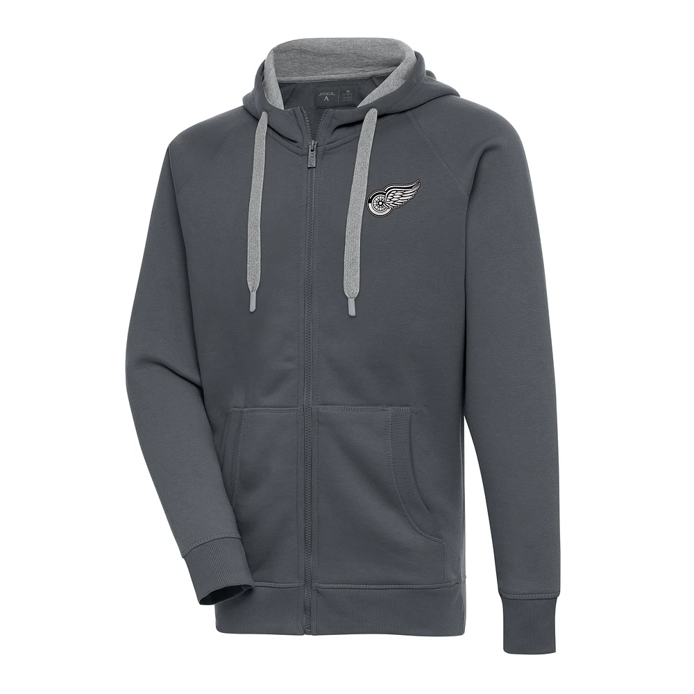 Men's Antigua Charcoal Detroit Red Wings Metallic Logo Victory Full-Zip Hoodie