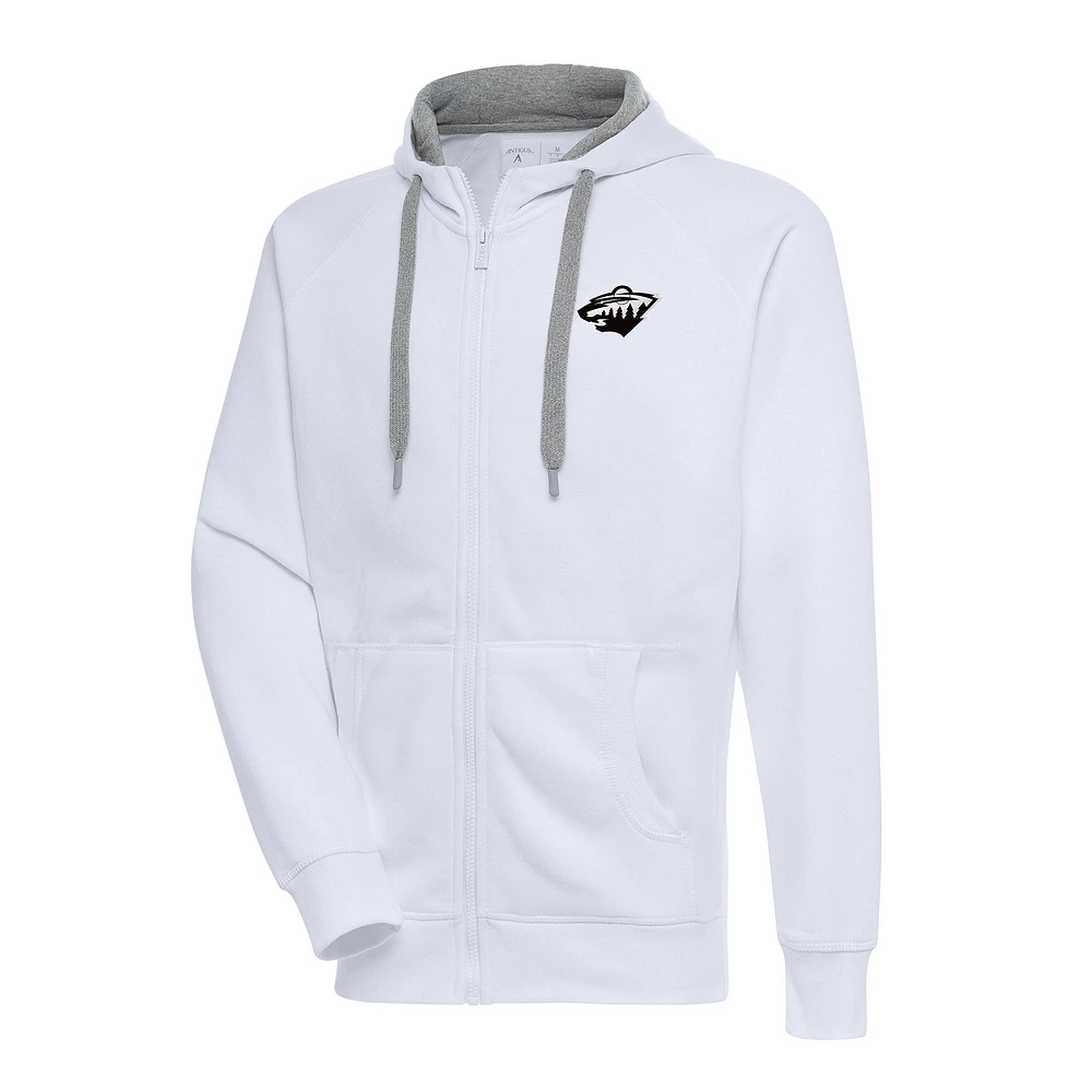 Men's Antigua White Minnesota Wild Metallic Logo Victory Full-Zip Hoodie