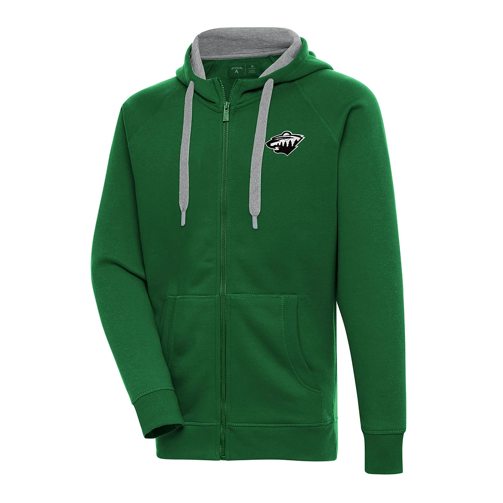 Men's Antigua Green Minnesota Wild Metallic Logo Victory Full-Zip Hoodie