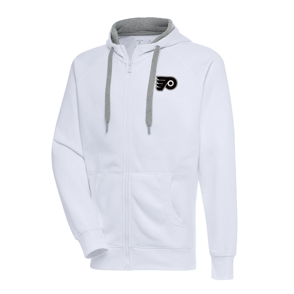 Men's Antigua White Philadelphia Flyers Metallic Logo Victory Full-Zip Hoodie