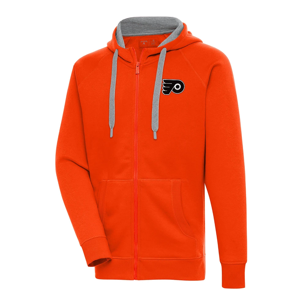 Men's Antigua Orange Philadelphia Flyers Metallic Logo Victory Full-Zip Hoodie