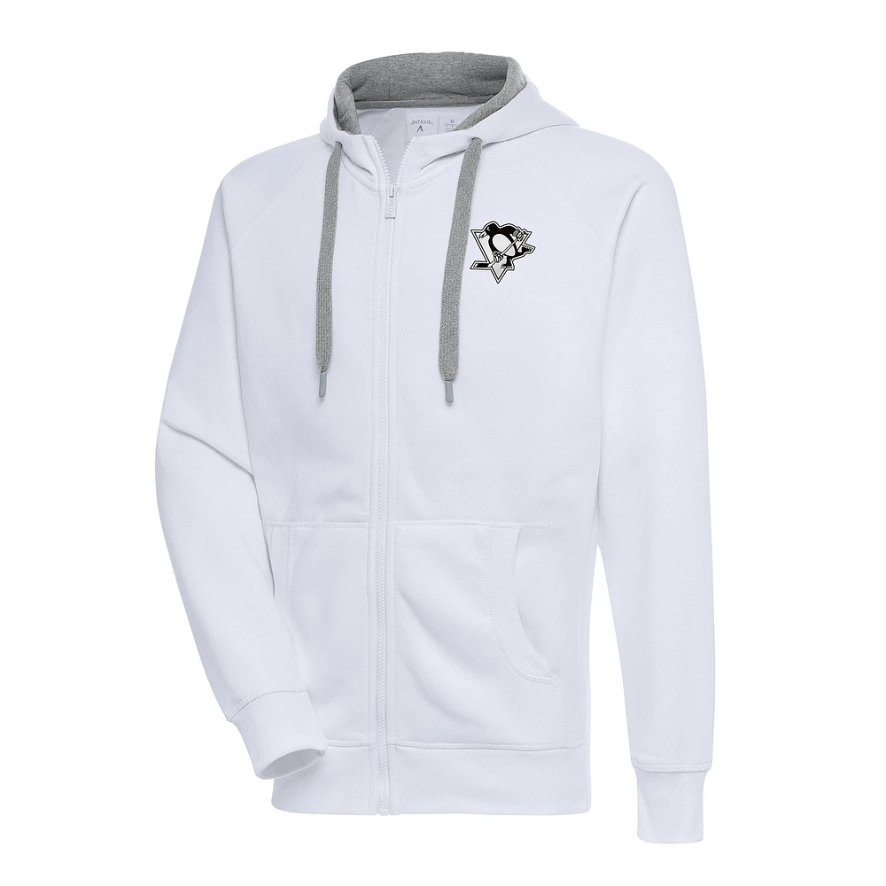 Men's Antigua White Pittsburgh Penguins Metallic Logo Victory Full-Zip Hoodie
