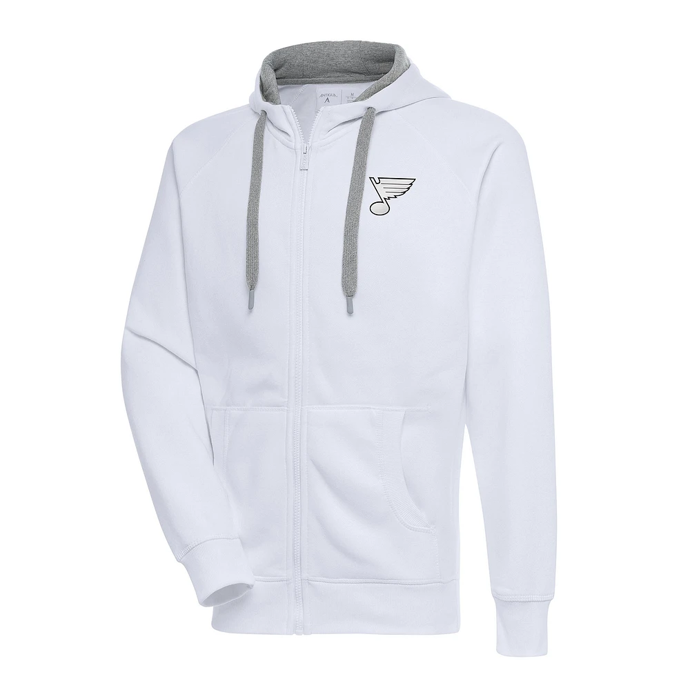 Men's Antigua White St. Louis Blues Metallic Logo Victory Full-Zip Hoodie