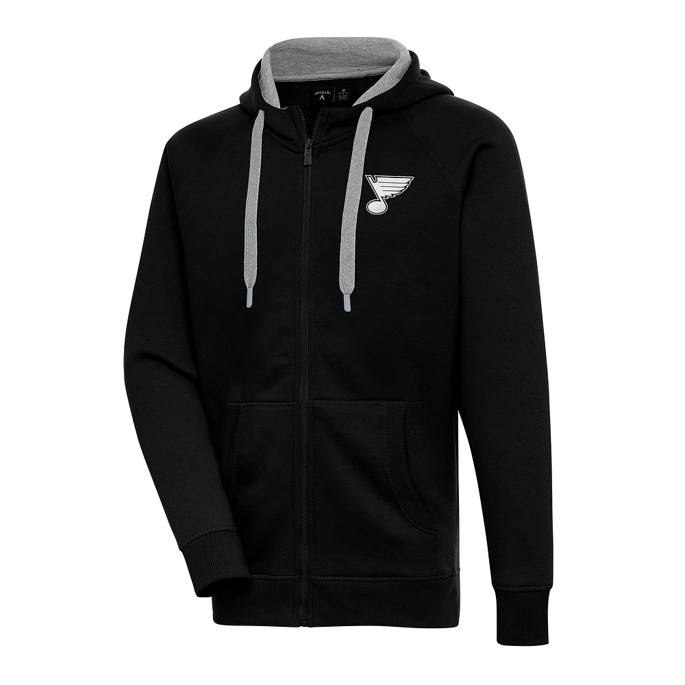 Men's Antigua Black St. Louis Blues Metallic Logo Victory Full-Zip Hoodie
