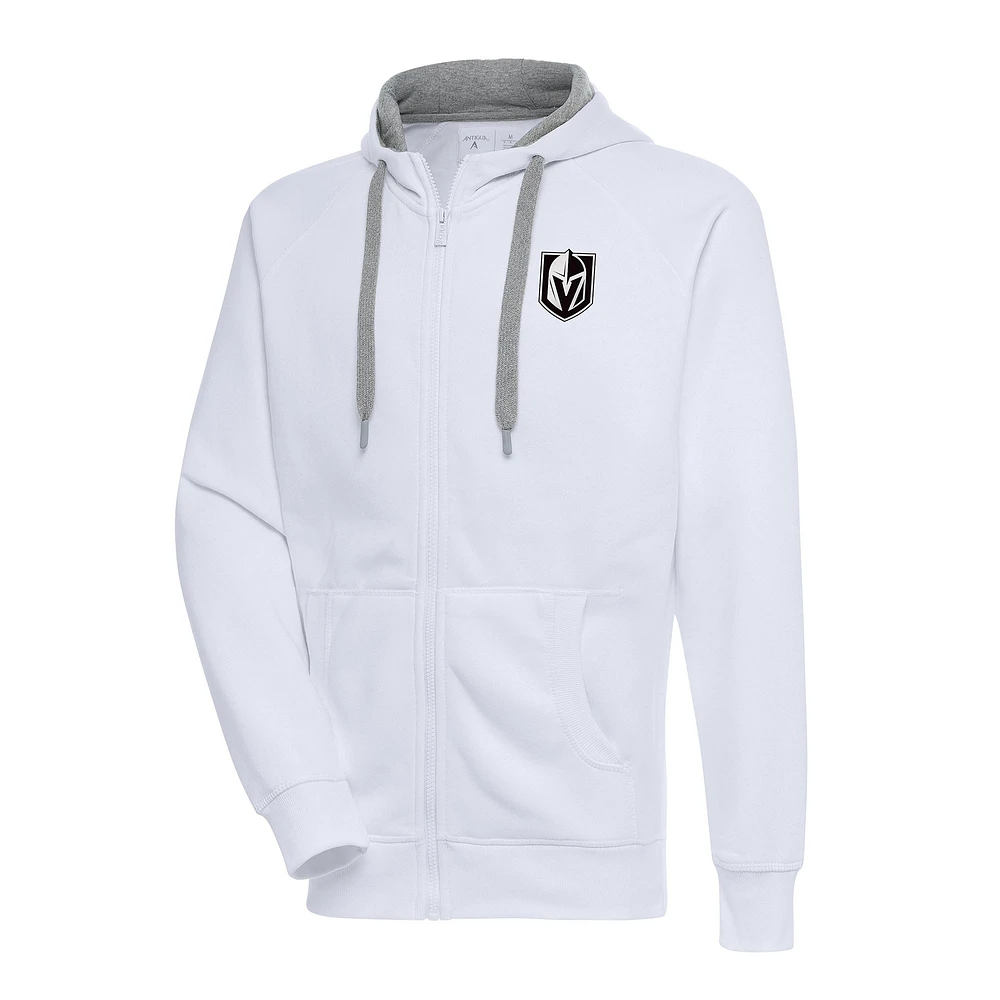 Men's Antigua White Vegas Golden Knights Metallic Logo Victory Full-Zip Hoodie