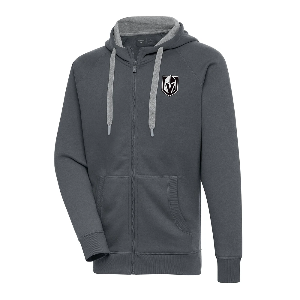 Men's Antigua Charcoal Vegas Golden Knights Metallic Logo Victory Full-Zip Hoodie