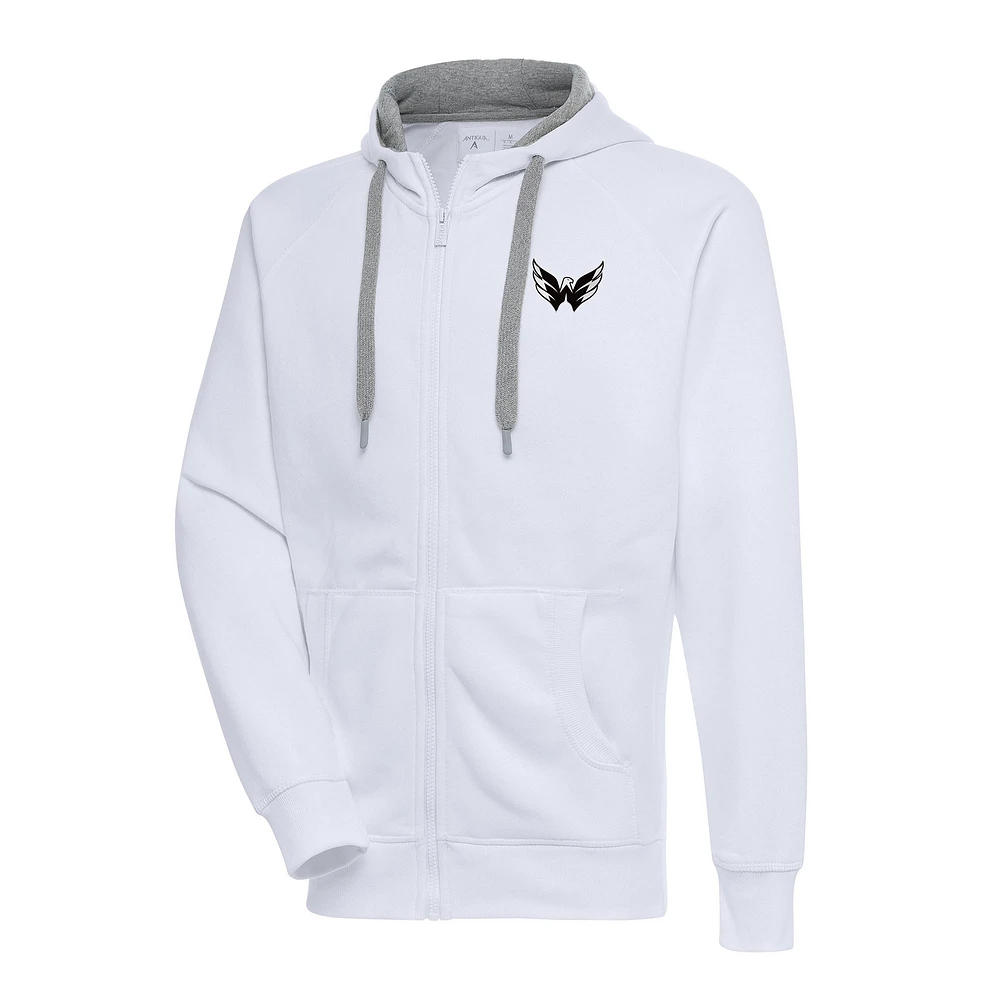Men's Antigua White Washington Capitals Metallic Logo Victory Full-Zip Hoodie