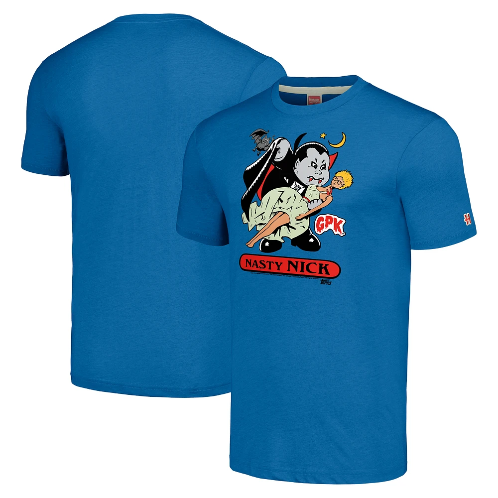 Unisex Homage Royal Garbage Pail Kids Nasty Nick Tri-Blend T-Shirt