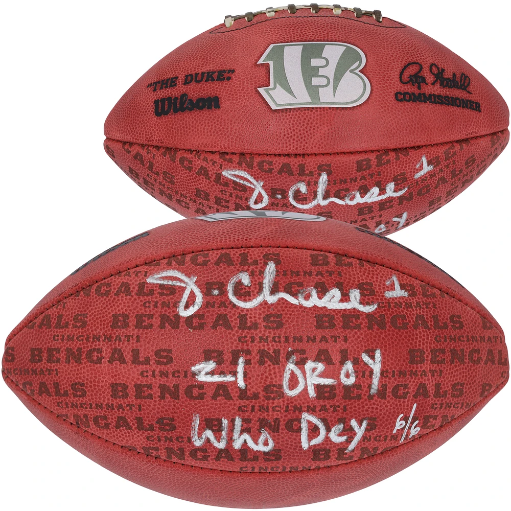 Limited Edition of 6: Ja'Marr Chase Cincinnati Bengals Autographed Wilson Football with Multiple Inscriptions