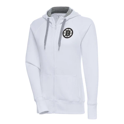Women's Antigua Boston Bruins Metallic Logo Victory Full-Zip Hoodie