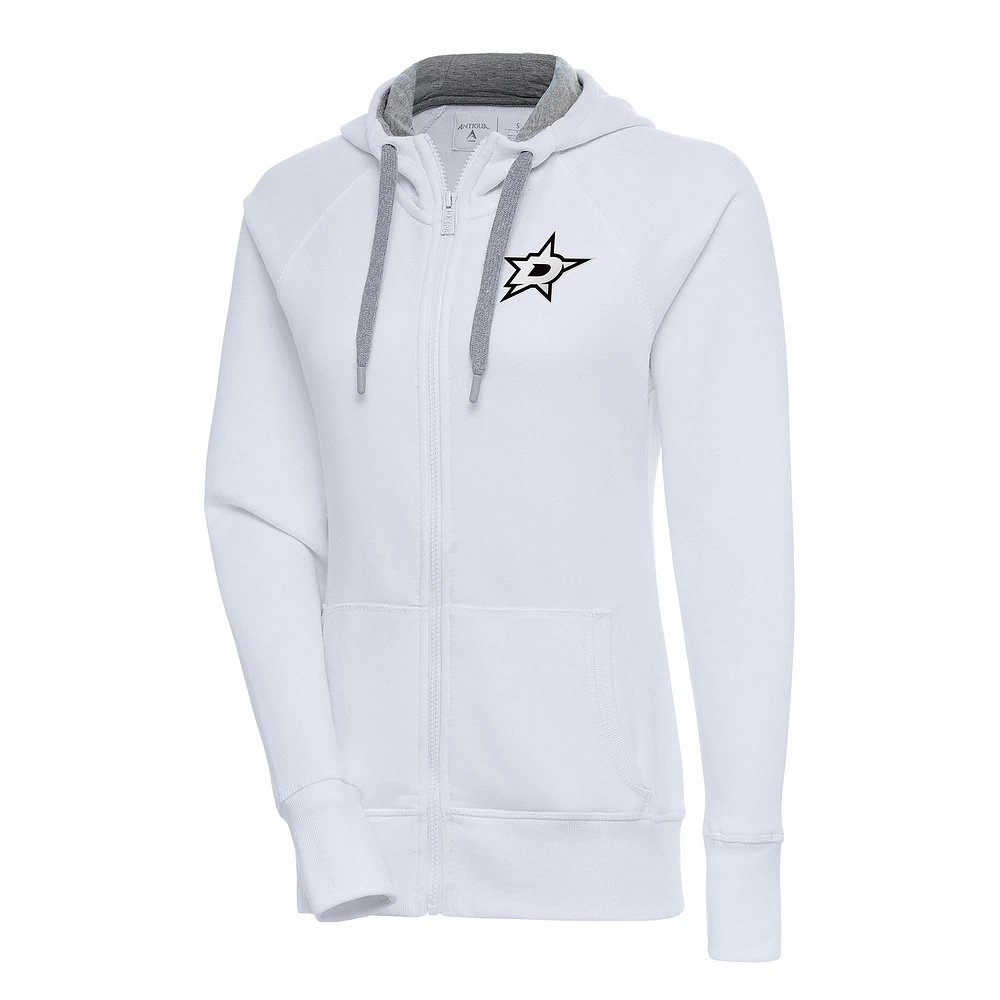Women's Antigua White Dallas Stars Metallic Logo Victory Full-Zip Hoodie