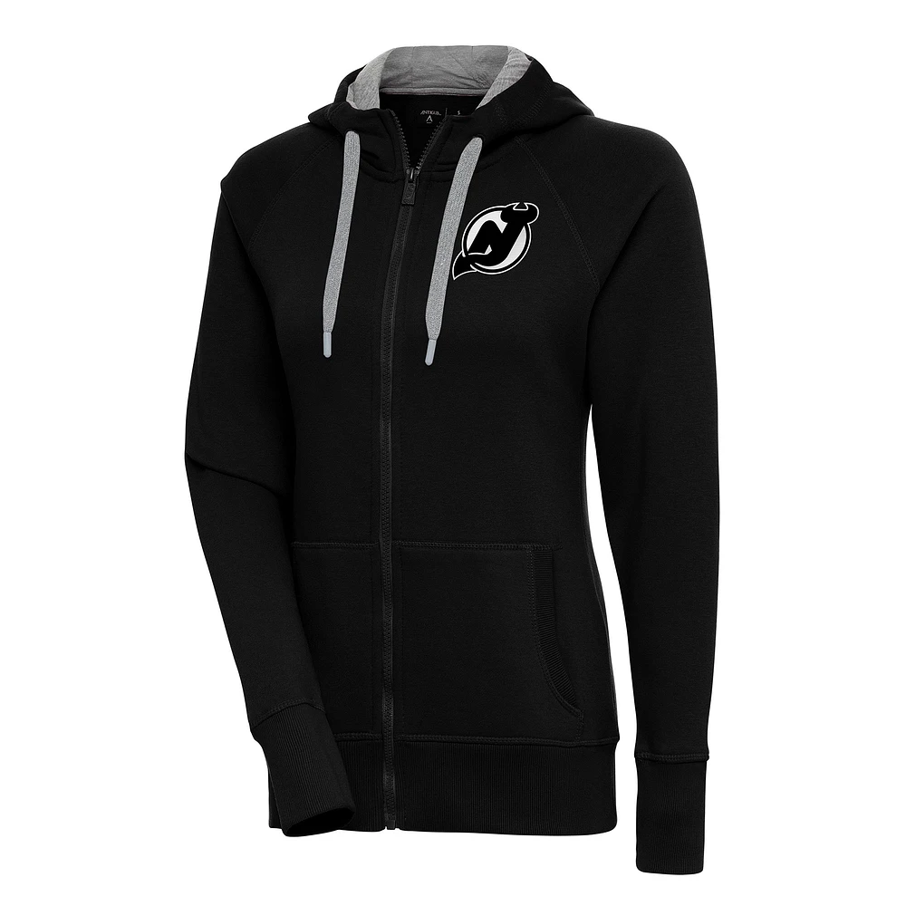 Women's Antigua Black New Jersey Devils Metallic Logo Victory Full-Zip Hoodie