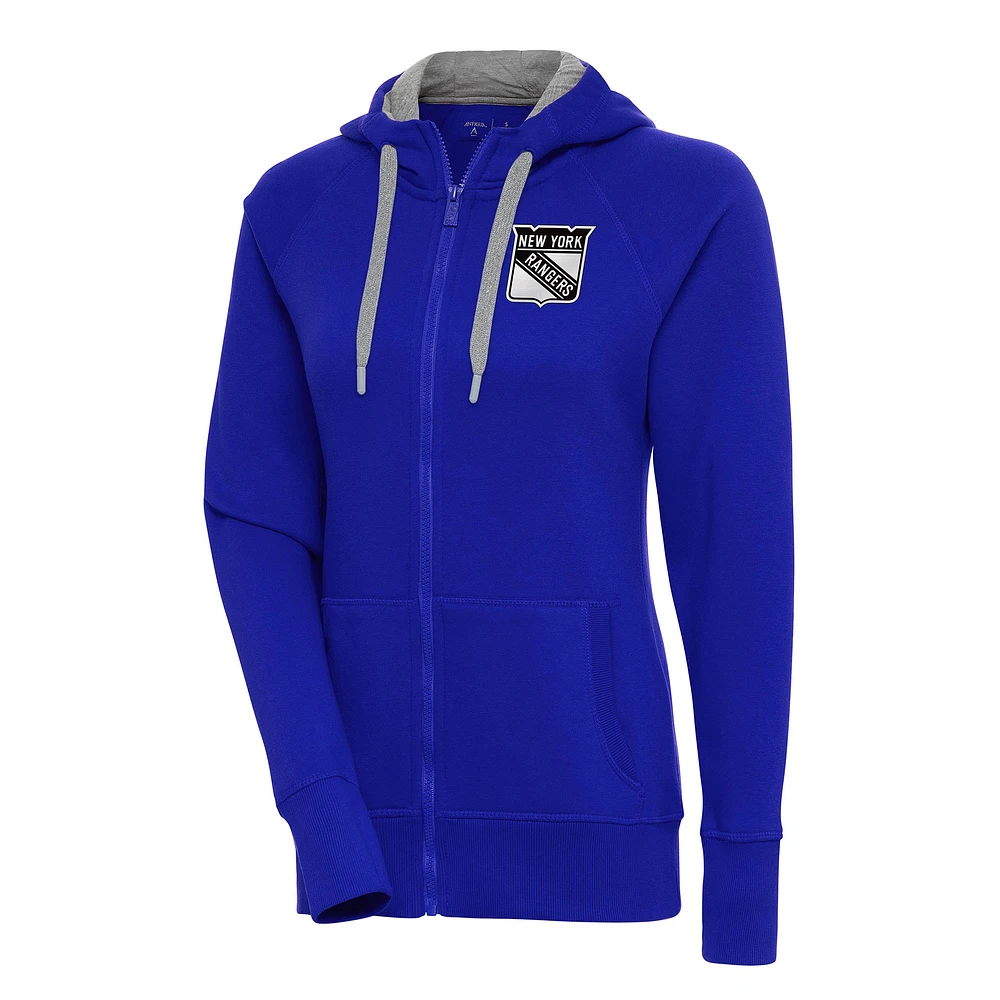 Women's Antigua Blue New York Rangers Metallic Logo Victory Full-Zip Hoodie