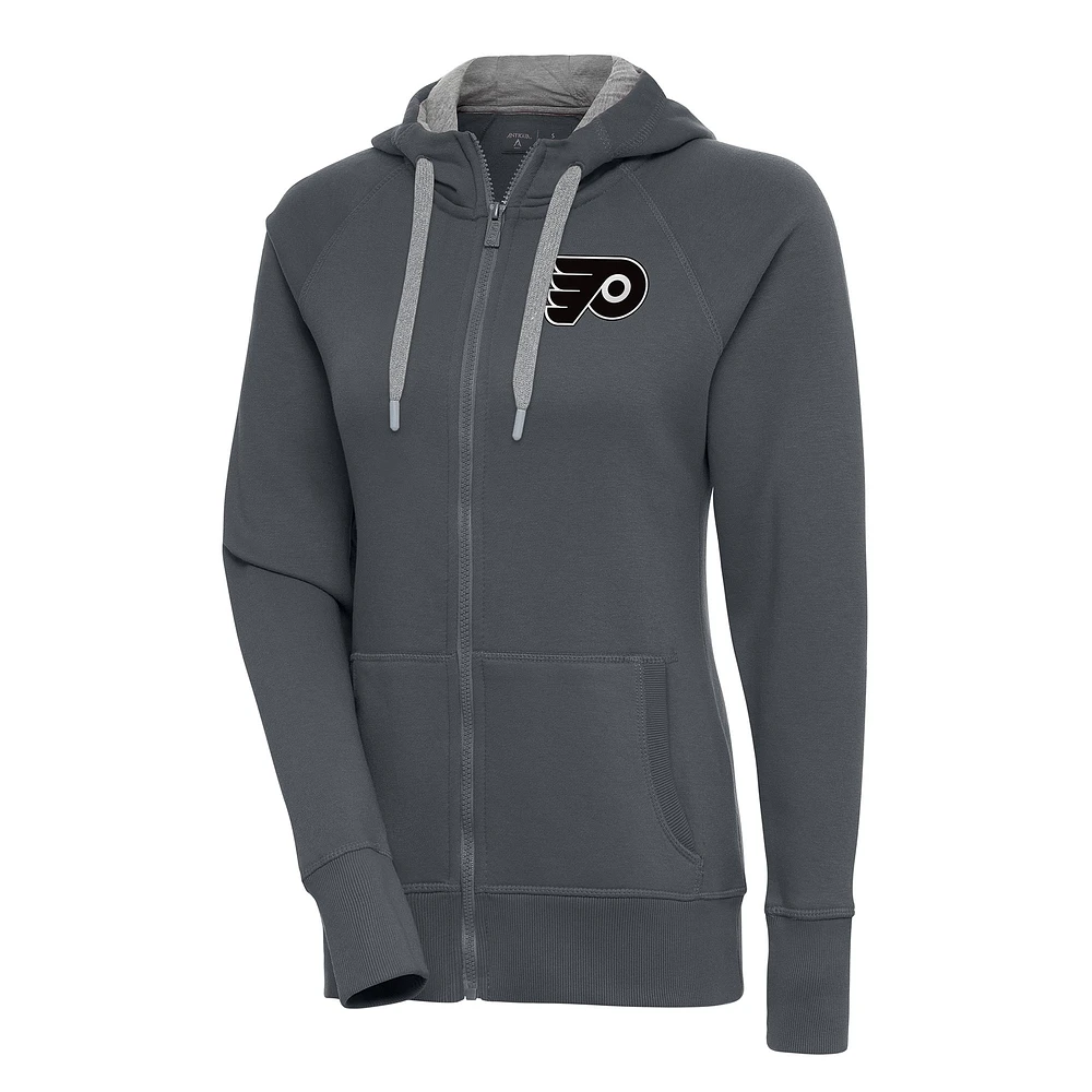 Women's Antigua Charcoal Philadelphia Flyers Metallic Logo Victory Full-Zip Hoodie