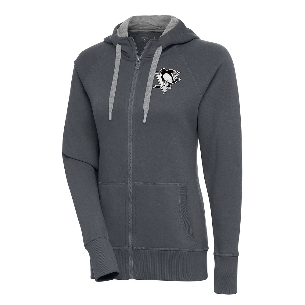 Women's Antigua Charcoal Pittsburgh Penguins Metallic Logo Victory Full-Zip Hoodie