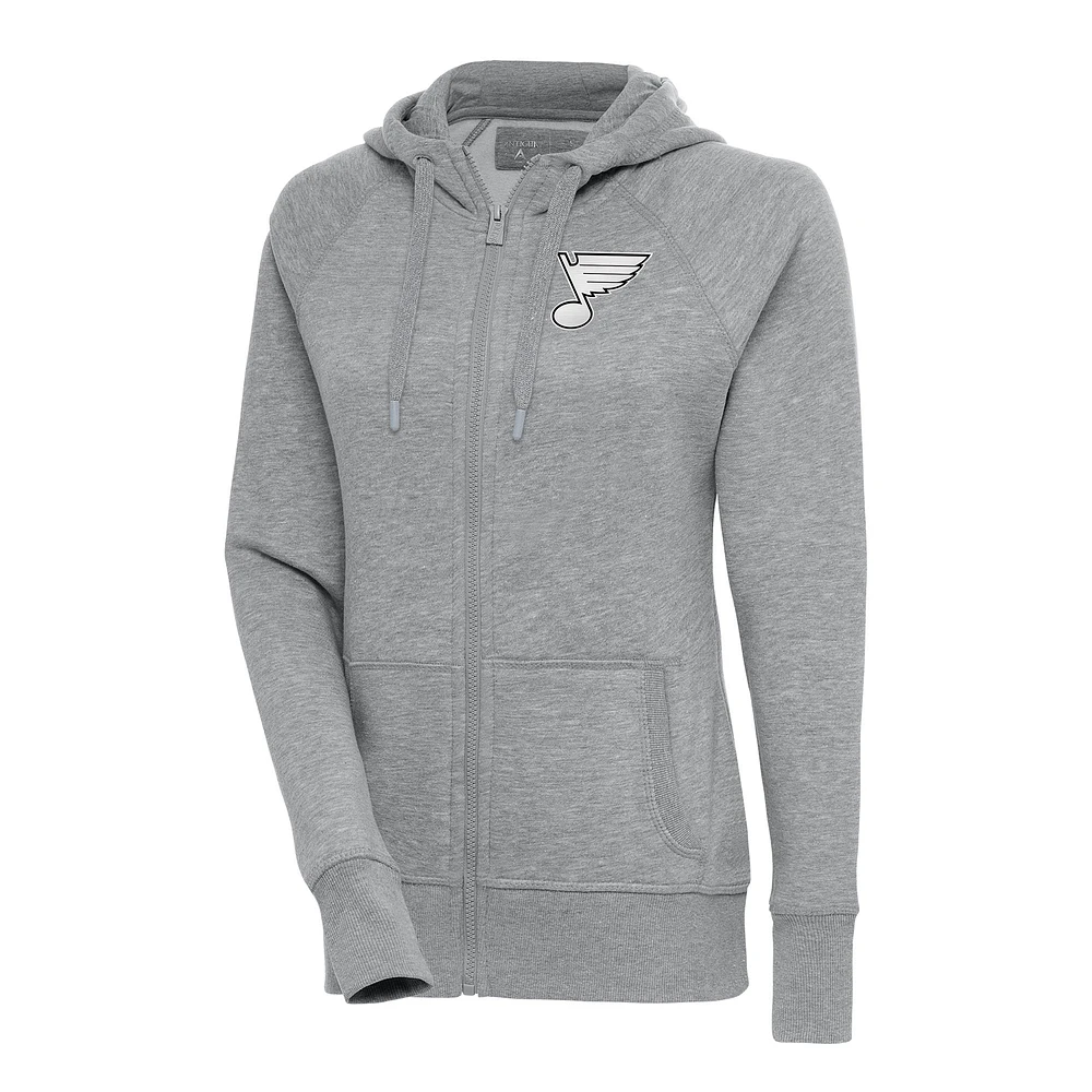 Women's Antigua Heather Gray St. Louis Blues Metallic Logo Victory Full-Zip Hoodie
