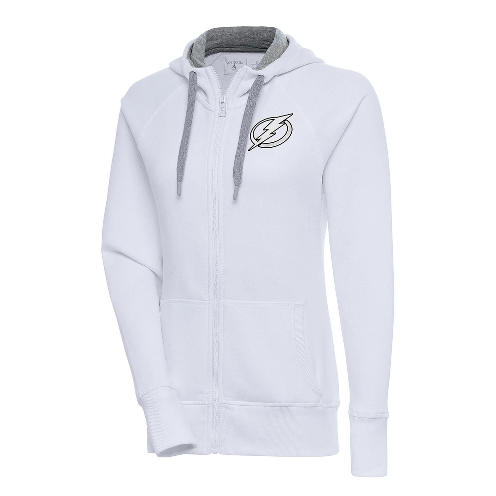 Women's Antigua White Tampa Bay Lightning Metallic Logo Victory Full-Zip Hoodie