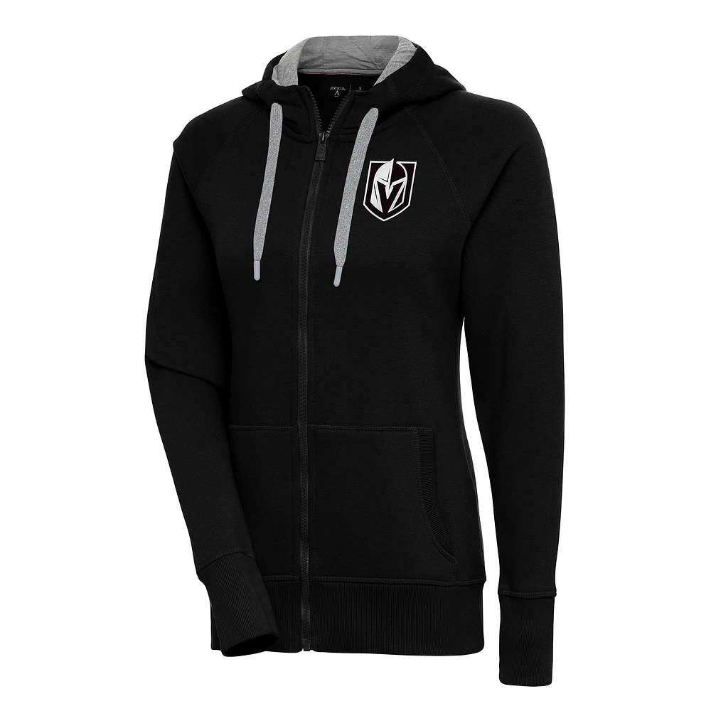Women's Antigua Black Vegas Golden Knights Metallic Logo Victory Full-Zip Hoodie