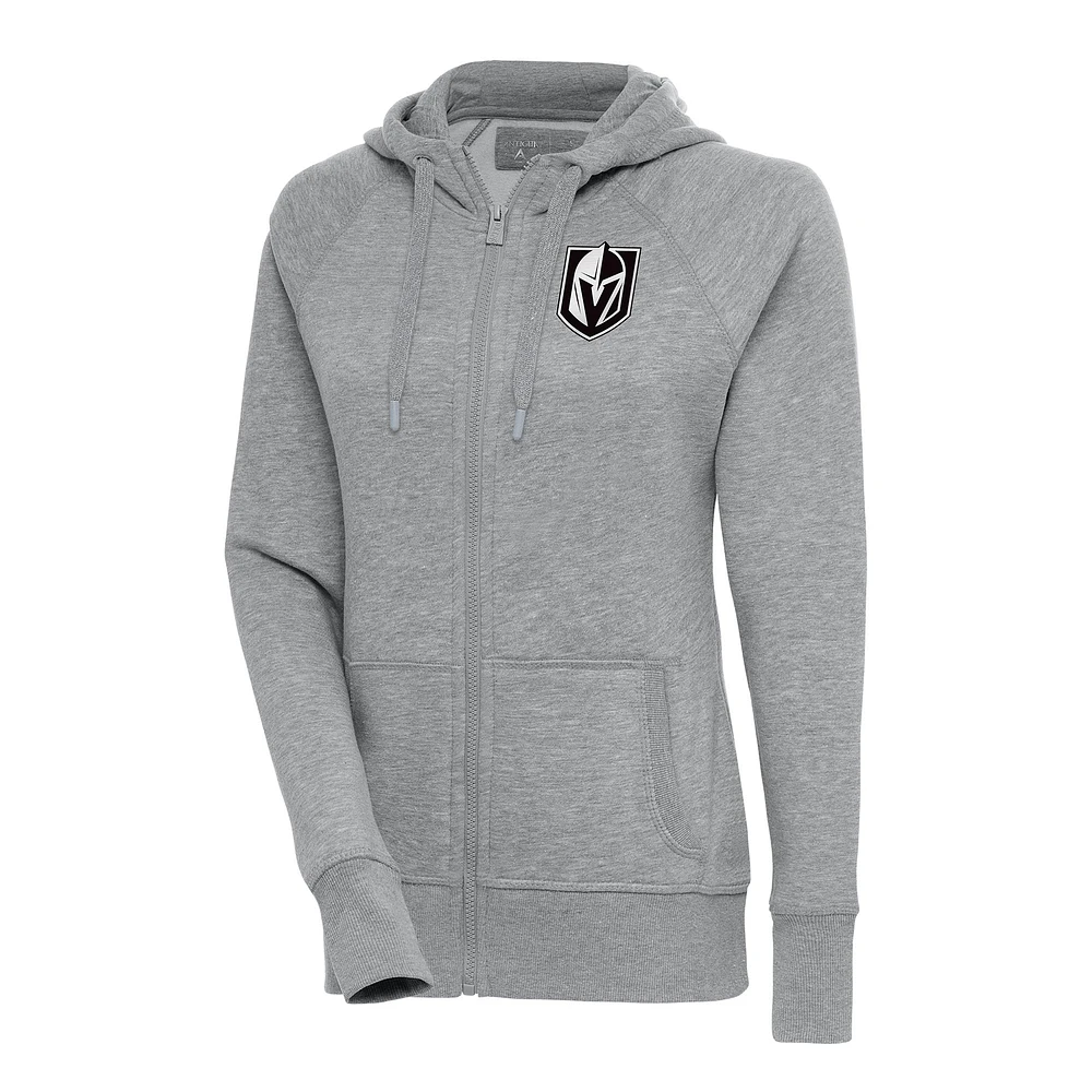 Women's Antigua Heather Gray Vegas Golden Knights Metallic Logo Victory Full-Zip Hoodie