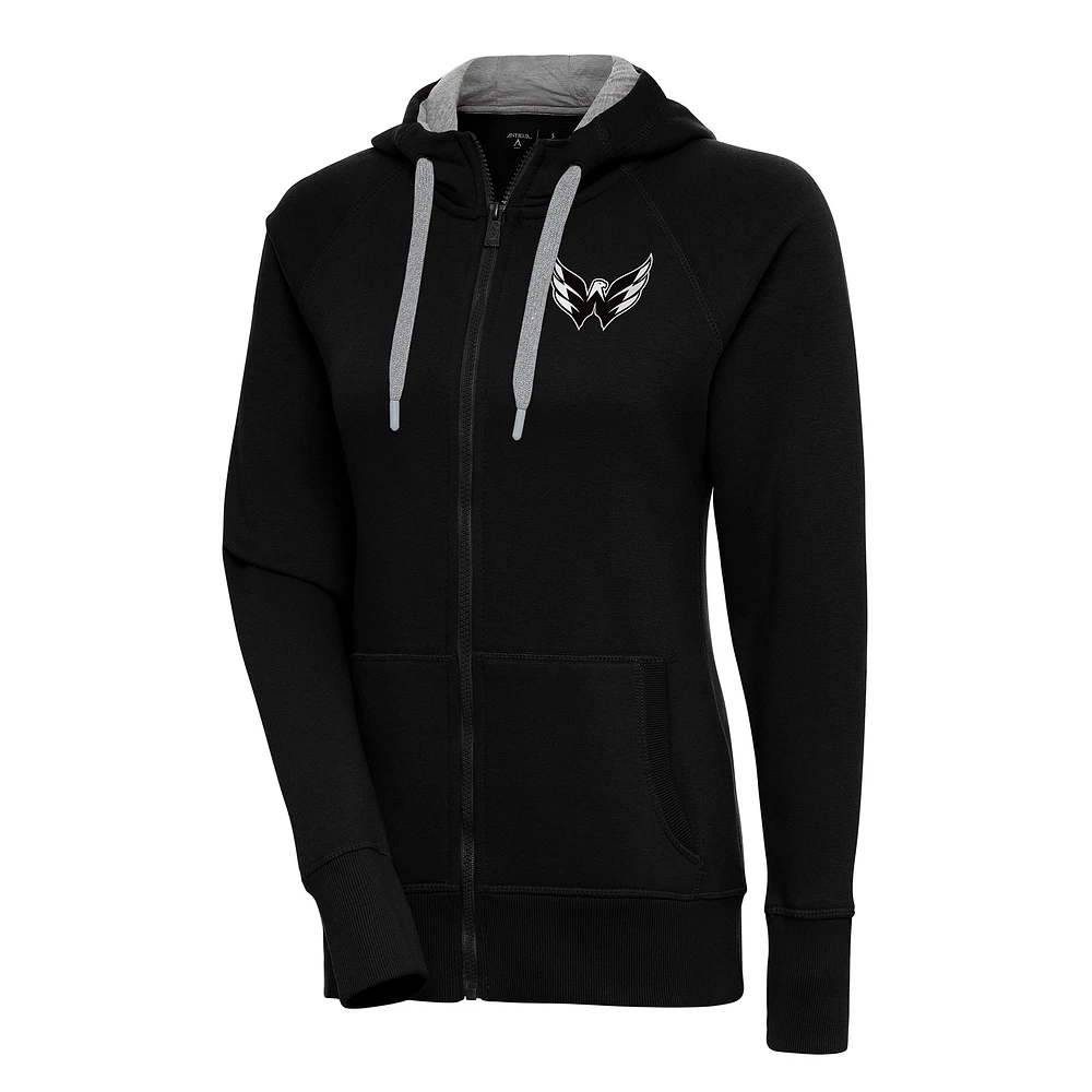 Women's Antigua Black Washington Capitals Metallic Logo Victory Full-Zip Hoodie