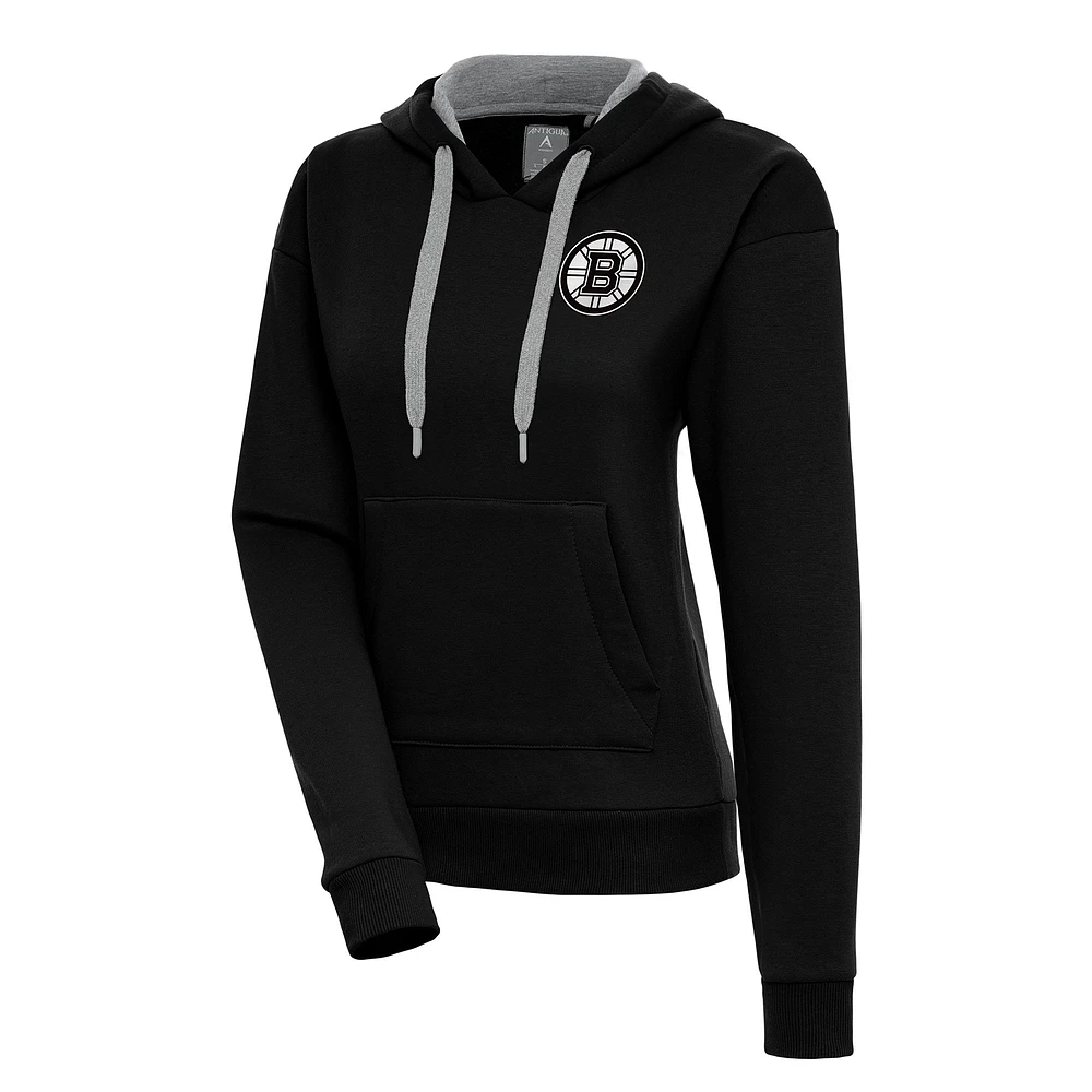 Women's Antigua Black Boston Bruins Metallic Logo Victory Pullover Hoodie