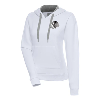 Women's Antigua Chicago Blackhawks Metallic Logo Victory Pullover Hoodie