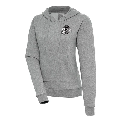 Women's Antigua  Heather Gray Chicago Blackhawks Metallic Logo Victory Pullover Hoodie