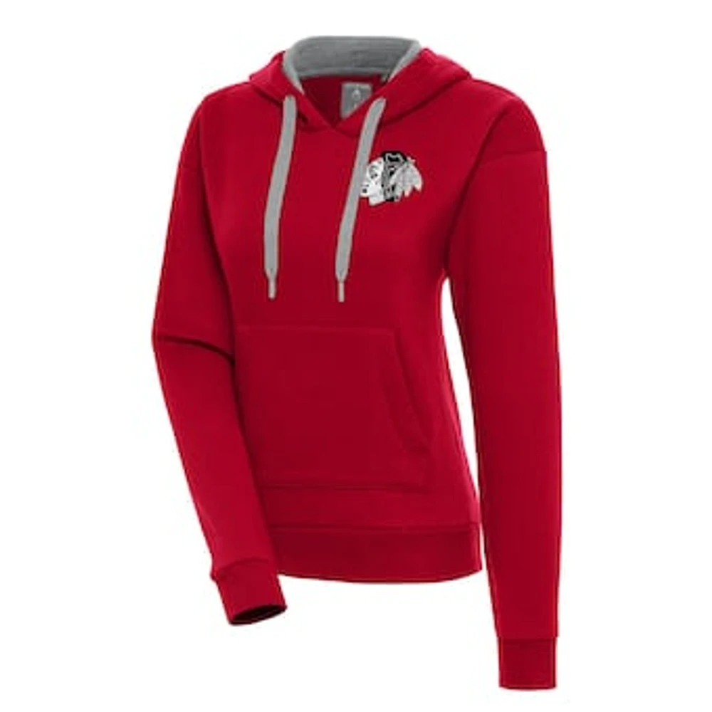 Women's Antigua Red Chicago Blackhawks Metallic Logo Victory Pullover Hoodie