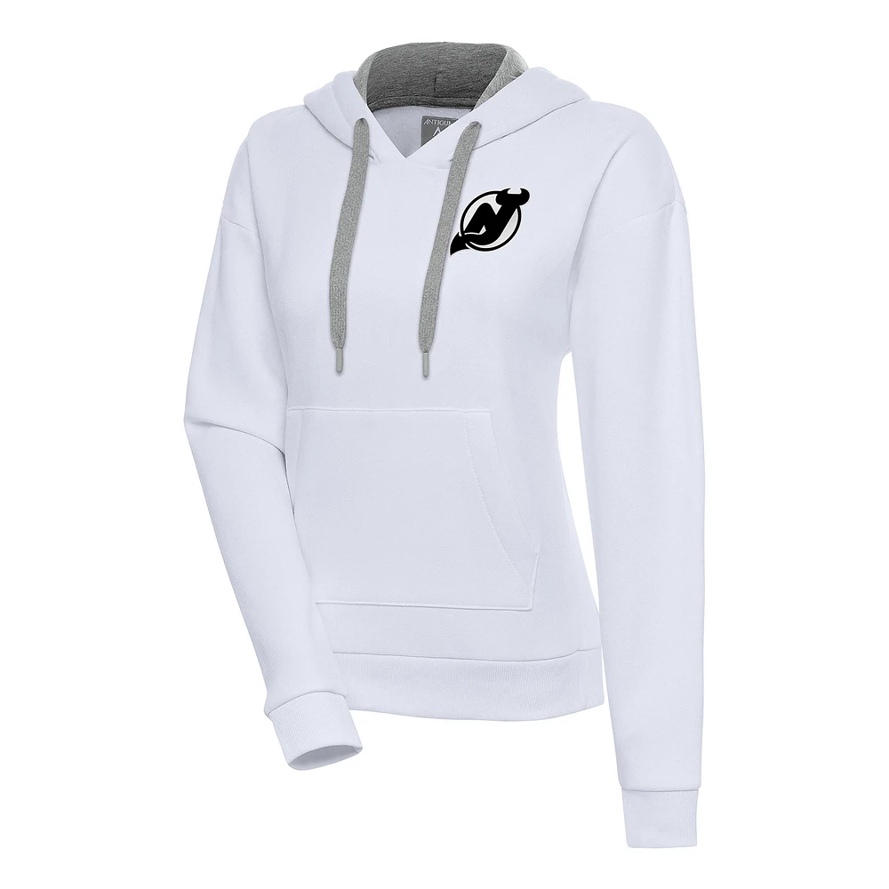 Women's Antigua White New Jersey Devils Metallic Logo Victory Pullover Hoodie