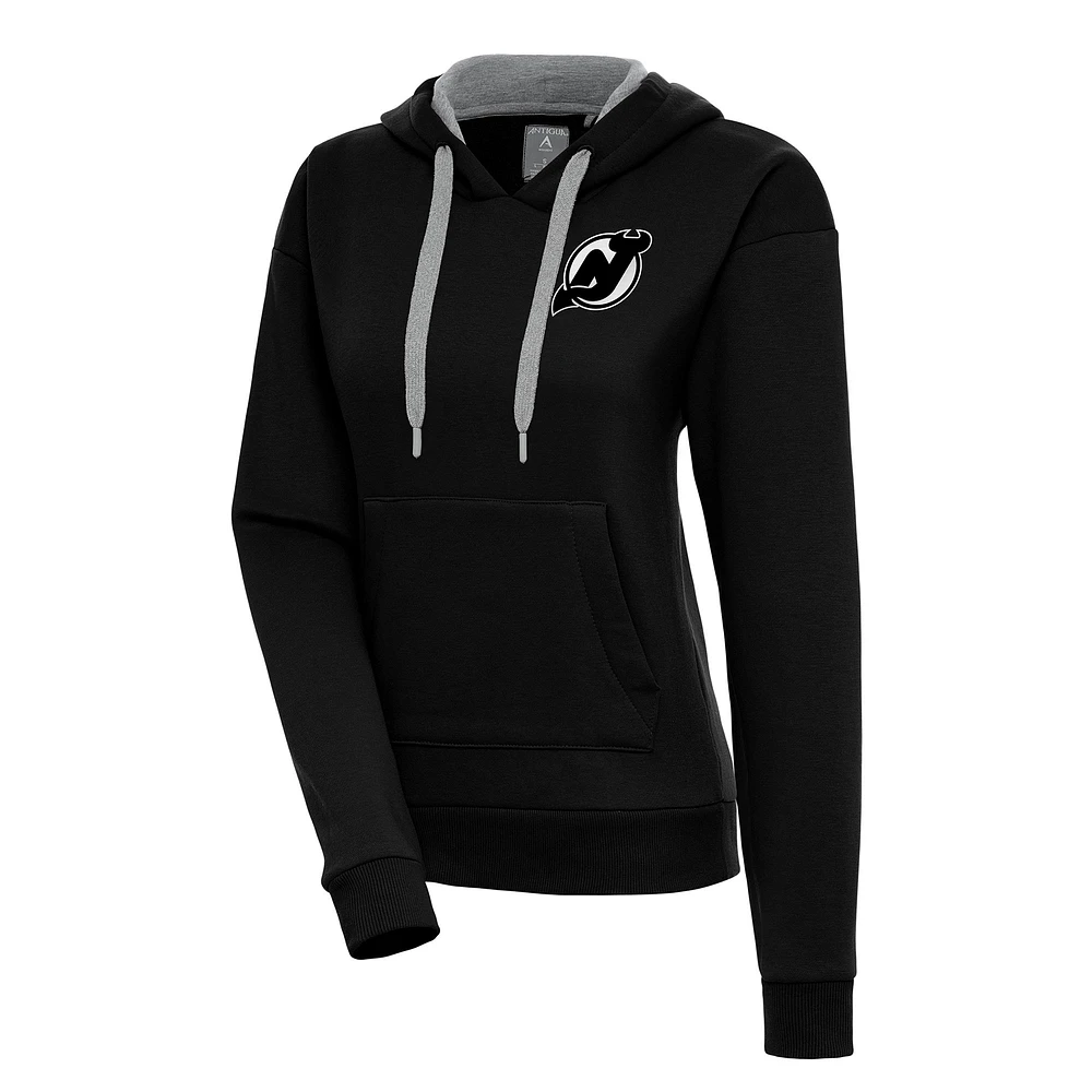 Women's Antigua Black New Jersey Devils Metallic Logo Victory Pullover Hoodie