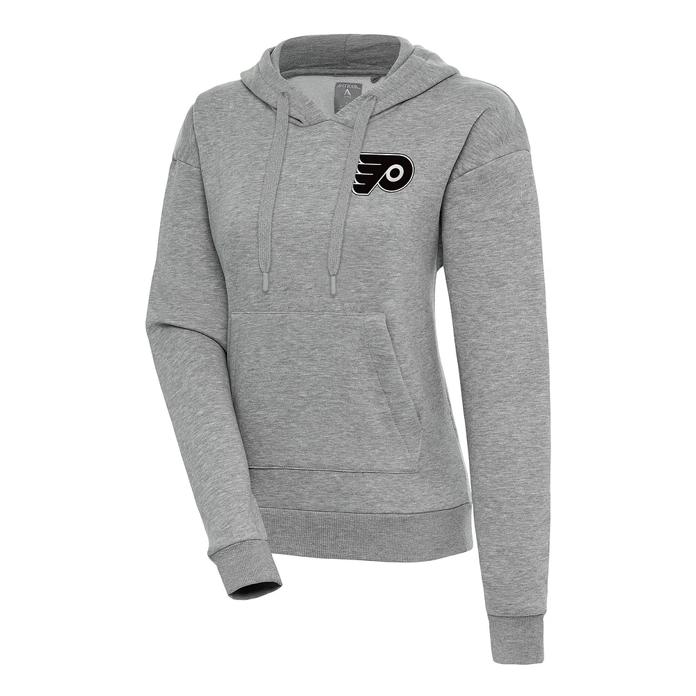 Women's Antigua Heather Gray Philadelphia Flyers Metallic Logo Victory Pullover Hoodie