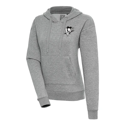 Women's Antigua Heather Gray Pittsburgh Penguins Metallic Logo Victory Pullover Hoodie