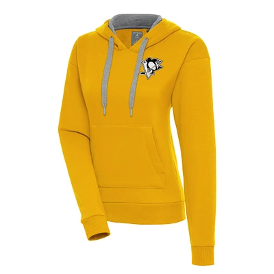 Women's Antigua  Gold Pittsburgh Penguins Metallic Logo Victory Pullover Hoodie
