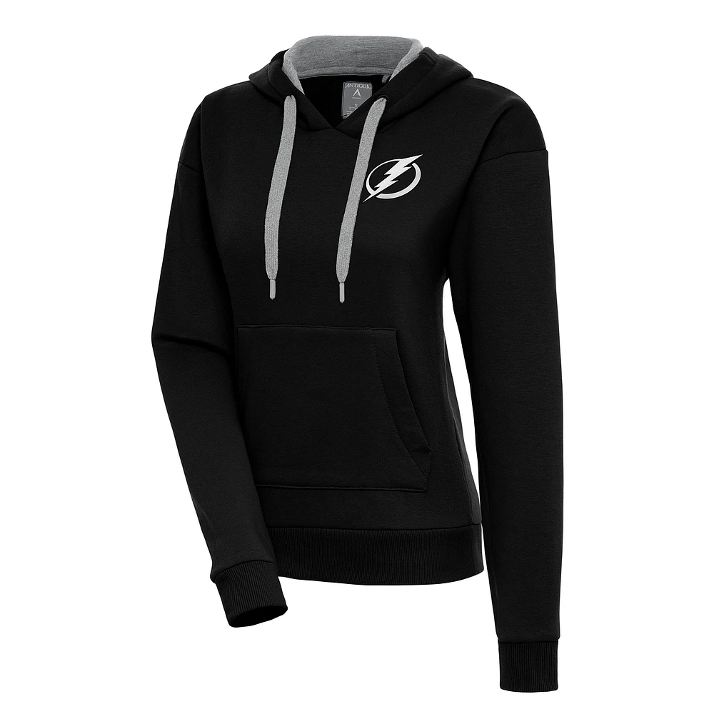 Women's Antigua Tampa Bay Lightning Metallic Logo Victory Pullover Hoodie