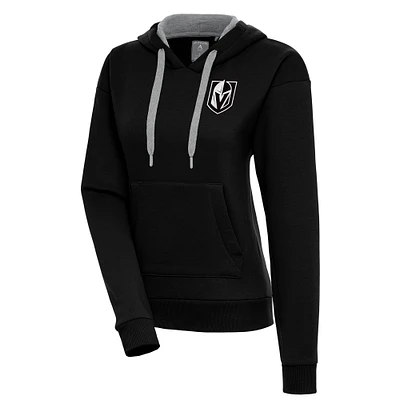 Women's Antigua  Black Vegas Golden Knights Metallic Logo Victory Pullover Hoodie