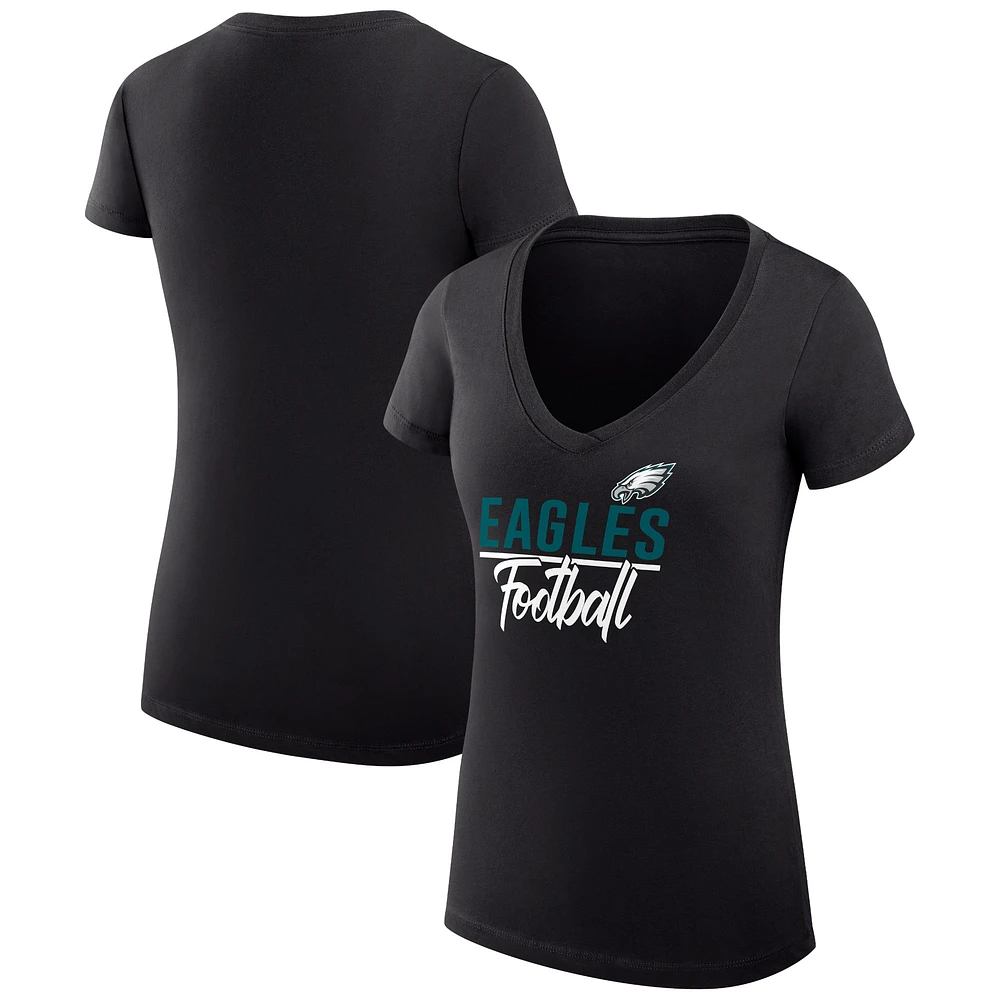 Women's G-III 4Her by Carl Banks Black Philadelphia Eagles Super-Slim Fit Lightweight V-Neck T-Shirt