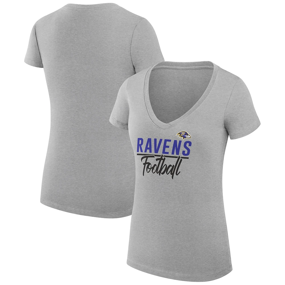 Women's G-III 4Her by Carl Banks Heather Gray Baltimore Ravens V-Neck Fitted T-Shirt