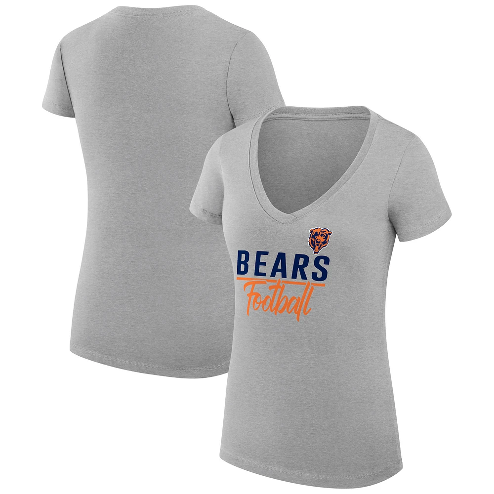 Women's G-III 4Her by Carl Banks Heather Gray Chicago Bears Super-Slim Fit Lightweight V-Neck T-Shirt