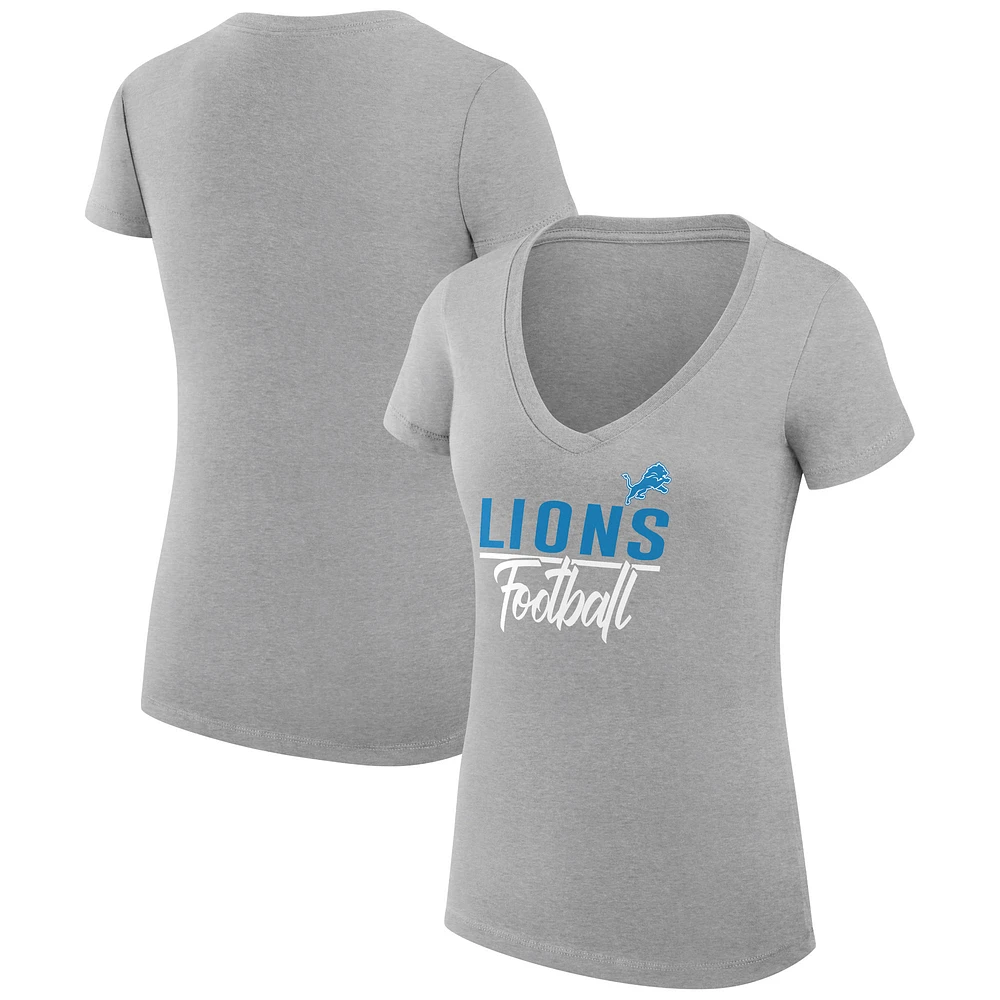Women's G-III 4Her by Carl Banks Heather Gray Detroit Lions V-Neck Fitted T-Shirt